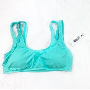 [The Bikini Lab] Blue Scoop Neck Cutout Swim Top